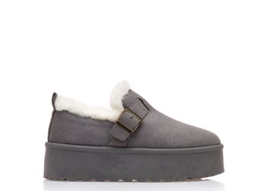 Μποτάκια γκρι σουέτ με γουνάκι και διακοσμητική αγκράφα ΓΚΡΙ - Tsoukalas - 