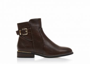 Μποτάκια καφέ δερματίνη με χρυση αγκράφα ΚΑΦΕ - Tsoukalas - 