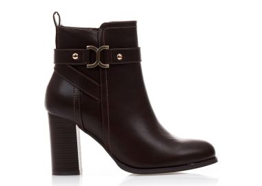 Μποτάκια καφέ δερματίνη με χρυσή αγκράφα και φερμουάρ ΚΑΦΕ - Tsoukalas - 