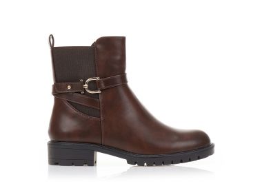 Μποτάκια καφέ δερματίνη με χρυσή αγκράφα και λάστιχο ΚΑΦΕ - Tsoukalas - 