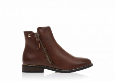 Μποτάκια καφέ δερματίνη με χρυσή λεπτομέρεια στο τακούνι ΚΑΦΕ - Tsoukalas - 