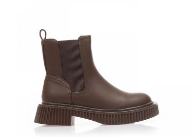 Μποτάκια καφέ δερματίνη με λάστιχο και ιδιαίτερη σόλα ΚΑΦΕ - Tsoukalas - 