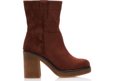 Μποτάκια καφέ σουέτ με φιάπα και ιδιαίτερο τακούνι ΚΑΦΕ - Tsoukalas - 