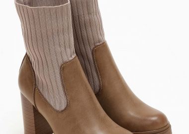 Μποτάκια κάλτσα με χοντρό τακούνι - Πούρο - Issue - 