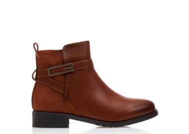 Μποτάκια κάμελ δερματίνη και σουέτ με λουράκι και χρυσή αγκράφα ΚΑΜΕΛ - Tsoukalas - 