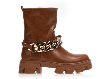 Μποτάκια κάμελ δερματίνη με αποσπώμενο λουράκι με αλυσίδα ΚΑΜΕΛ - Tsoukalas - 