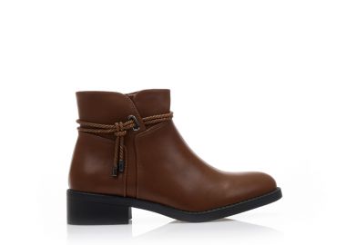 Μποτάκια κάμελ δερματίνη με διακοσμητικό κορδόνι ΚΑΜΕΛ - Tsoukalas - 