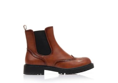 Μποτάκια κάμελ δερματίνη με διάτρητο σχέδιο και λάστιχο ΚΑΜΕΛ - Tsoukalas - 