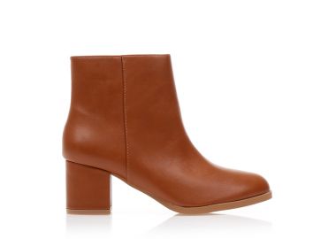 Μποτάκια κάμελ δερματίνη με φερμουάρ ΚΑΜΕΛ - Tsoukalas - 