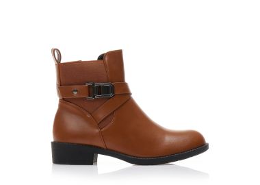 Μποτάκια κάμελ δερματίνη με λάστιχο και χιαστί λουράκια ΚΑΜΕΛ - Tsoukalas - 