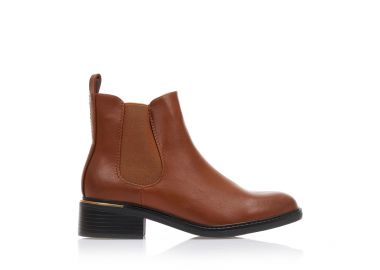 Μποτάκια κάμελ δερματίνη με λάστιχο και φερμουάρ ΚΑΜΕΛ - Tsoukalas - 