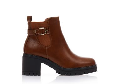 Μποτάκια κάμελ δερματίνη με λάστιχο και φερμουάρ ΚΑΜΕΛ - Tsoukalas - 