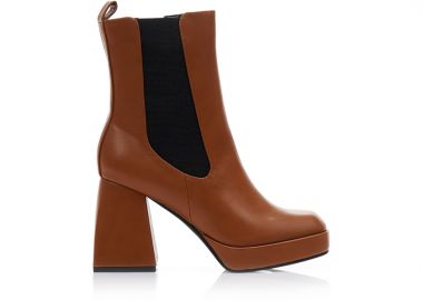 Μποτάκια κάμελ δερματίνη με λάστιχο και τετράγωνο τελείωμα ΚΑΜΕΛ - Tsoukalas - 