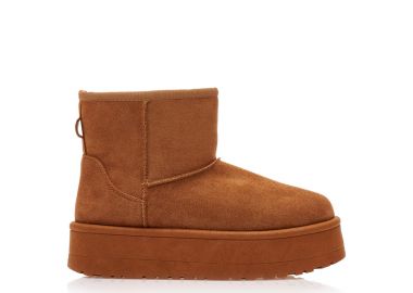 Μποτάκια κάμελ σουέτ δίπατα με γούνα στο εσωτερικό μέρος ΚΑΜΕΛ - Tsoukalas - 