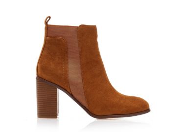 Μποτάκια κάμελ σουέτ με χοντρό τακούνι ΚΑΜΕΛ - Tsoukalas - 