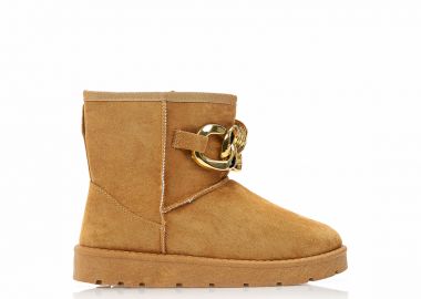 Μποτάκια κάμελ σουέτ με χρυσή αλυσίδα ΚΑΜΕΛ - Tsoukalas - 