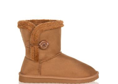 Μποτάκια κάμελ σουέτ με διακοσμητικό κουμπί ΚΑΜΕΛ - Tsoukalas - 