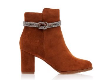 Μποτάκια κάμελ σουέτ με ιδιαίτερο λουράκι απο στρας ΚΑΜΕΛ - Tsoukalas - 