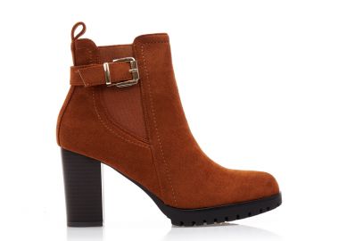 Μποτάκια κάμελ σουέτ με λάστιχο και φερμουάρ ΚΑΜΕΛ - Tsoukalas - 