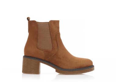 Μποτάκια κάμελ σουέτ με λάστιχο και φερμουάρ ΚΑΜΕΛ - Tsoukalas - 