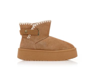 Μποτάκια κάμελ σουέτ με πλεκτό σχέδιο ΚΑΜΕΛ - Tsoukalas - 