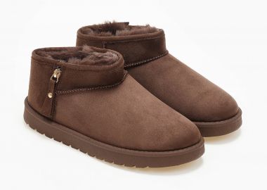 Μποτάκια κοντά με γούνα και φερμουάρ - Καφέ - Issue - 