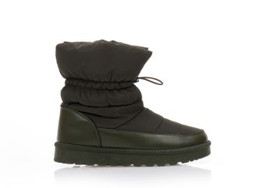 Μποτάκια λαδί υφασμάτινα και δερματίνη με εξωτερικές ραφές και λάστιχο ΛΑΔΙ - Tsoukalas - 