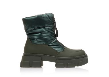 Μποτάκια λαδί υφασμάτινα και δερματίνη με φερμουάρ και εξωτερικές ραφές ΛΑΔΙ - Tsoukalas - 