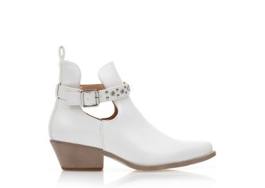 Μποτάκια λευκά δερματίνη cowboy με λουράκι και στρας ΛΕΥΚΟ - Tsoukalas - 