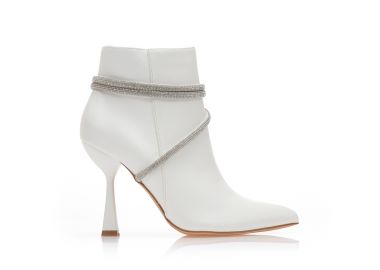 Μποτάκια λευκά δερματίνη με διακοσμητικά λουράκια από στρας και φερμουάρ ΛΕΥΚΟ - Tsoukalas - 