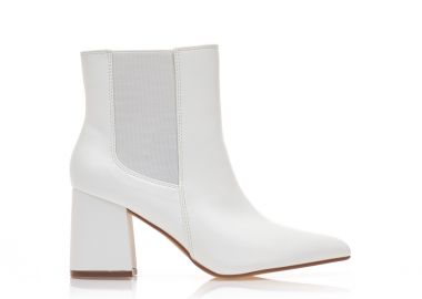 Μποτάκια λευκά δερματίνη με φερμουάρ και λάστιχο ΛΕΥΚΟ - Tsoukalas - 