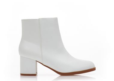 Μποτάκια λευκά δερματίνη με φερμουάρ ΛΕΥΚΟ - Tsoukalas - 