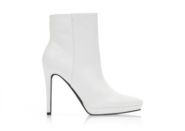 Μποτάκια λευκά δερματίνη με φερμουάρ μυτερά ΛΕΥΚΟ - Tsoukalas - 