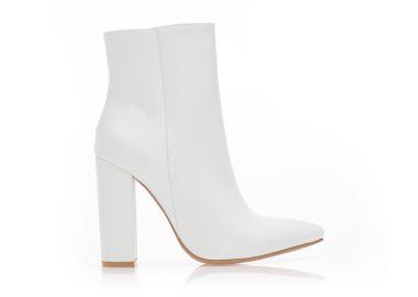 Μποτάκια λευκά δερματίνη με φερμουάρ μυτερά ΛΕΥΚΟ - Tsoukalas - 