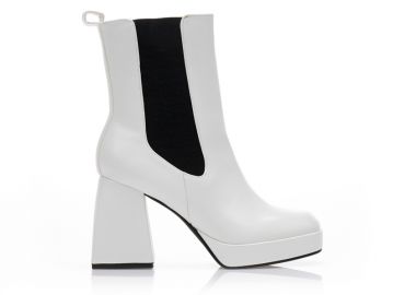 Μποτάκια λευκά δερματίνη με λάστιχο και τετράγωνο τελείωμα ΛΕΥΚΟ - Tsoukalas - 