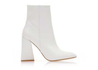Μποτάκια λευκά δερματίνη με τριγωνικό τακούνι μυτερά ΛΕΥΚΟ - Tsoukalas - 