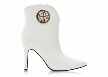 Μποτάκια λευκά δερματίνη μυτερά με χρυσή λεπτομέρεια ΛΕΥΚΟ - Tsoukalas - 