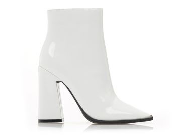 Μποτάκια λευκά λουστρίνι με τεράγωνο τελείωμα ΛΕΥΚΟ - Tsoukalas - 