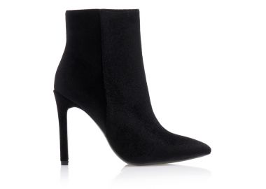 Μποτάκια μαύρα βελούδινα με φερμουάρ μυτερά ΜΑΥΡΟ - Tsoukalas - 