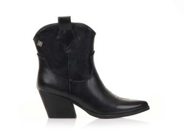 Μποτάκια μαύρα δερματίνη cowboy με ιδιαίτερες ραφες ΜΑΥΡΟ - Tsoukalas - 