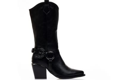 Μποτάκια μαύρα δερματίνη cowboy με ιδιαίτερη αγκράφα ΜΑΥΡΟ - Tsoukalas - 