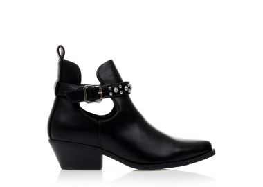 Μποτάκια μαύρα δερματίνη cowboy με λουράκι και στρας ΜΑΥΡΟ - Tsoukalas - 