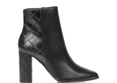 Μποτάκια μαύρα δερματίνη και καρό με τετράγωνη μύτη ΜΑΥΡΟ - Tsoukalas - 