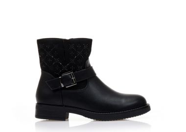 Μποτάκια μαύρα δερματίνη και σούετ με λεπτομέρειες απο στρας ΜΑΥΡΟ - Tsoukalas - 