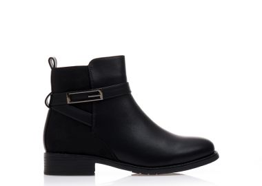 Μποτάκια μαύρα δερματίνη και σουέτ με λουράκι και χρυσή αγκράφα ΜΑΥΡΟ - Tsoukalas - 