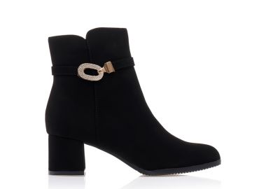 Μποτάκια μαύρα δερματίνη με αγκράφα ΜΑΥΡΟ - Tsoukalas - 