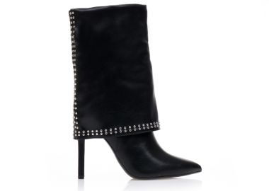 Μποτάκια μαύρα δερματίνη με αναδιπλούμενη φάσα και τρουκς ΜΑΥΡΟ - Tsoukalas - 