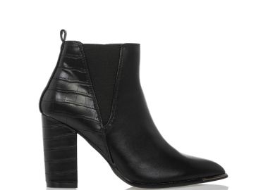 Μποτάκια μαύρα δερματίνη με animal print λεπτομέρεια ΜΑΥΡΟ - Tsoukalas - 