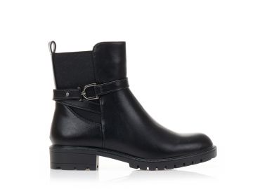 Μποτάκια μαύρα δερματίνη με ανθρακί αγκράφα και λάστιχο ΜΑΥΡΟ - Tsoukalas - 