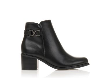 Μποτάκια μαύρα δερματίνη με χοντρό τακούνι και διακοσμητική αγράφα ΜΑΥΡΟ - Tsoukalas - 